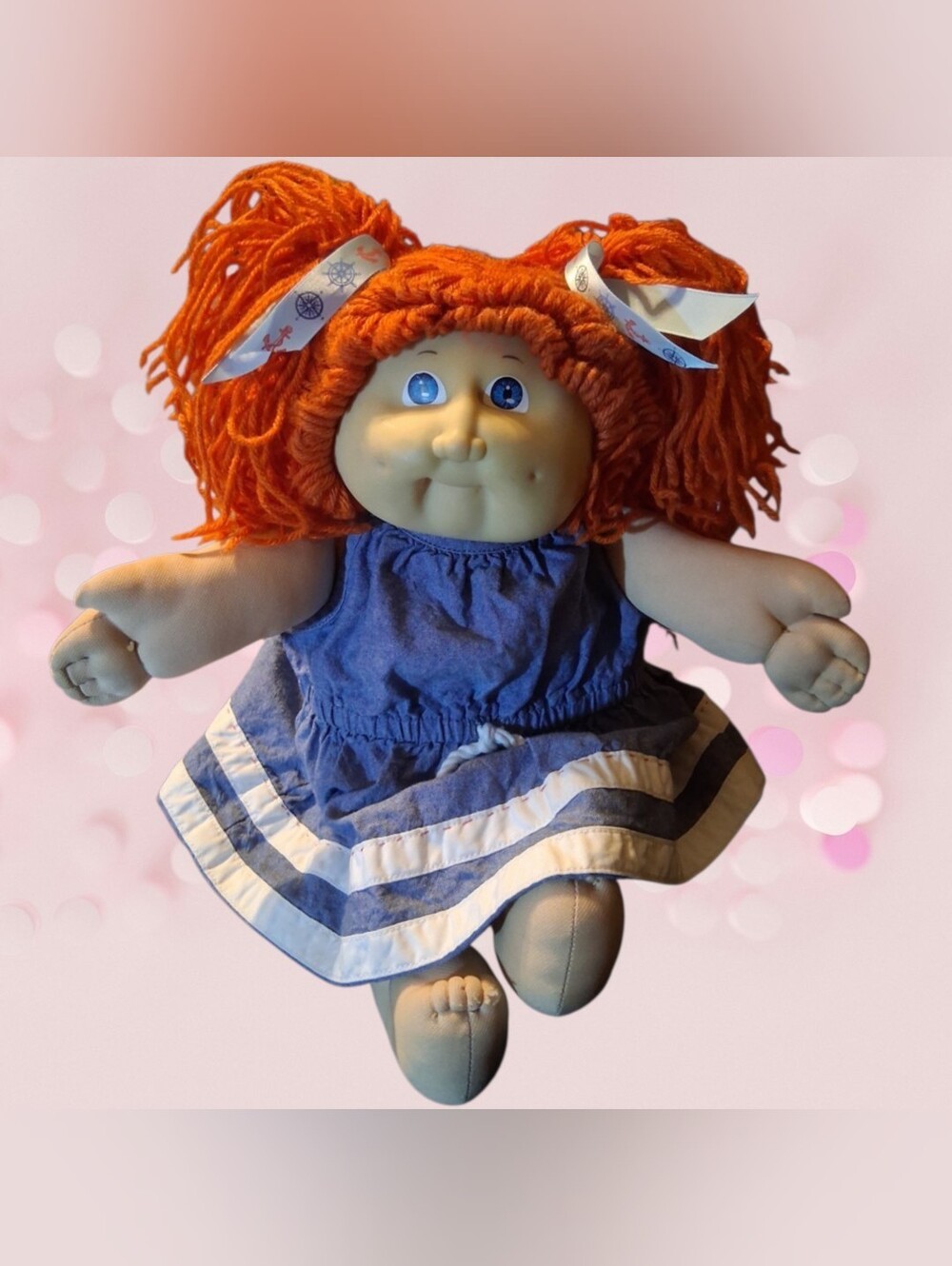 Vintage 1978 1982 Cabbage Patch Doll Red Hair Blue Eyes Custom Nautical Dress